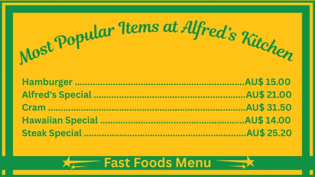 Alfred’s Kitchen Menu Prices In Australia 2 Most Popular Items On the Alfred’s Kitchen Menu in Australia