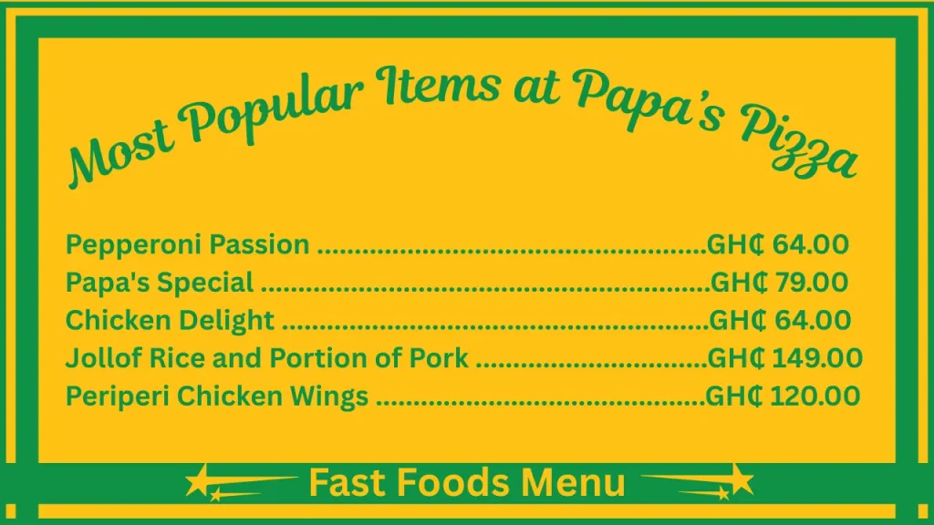 Papa’s Pizza Menu Prices In Ghana 2 Most Popular Items on the Papa’s Pizza Menu Ghana