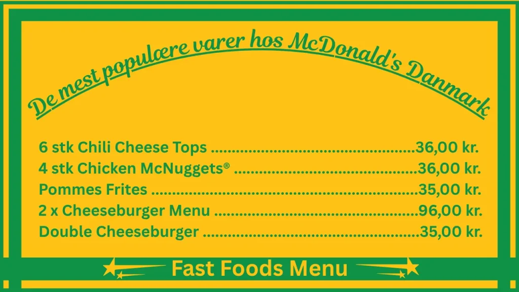 Mcdonald's Menu Priser i Danmark 2 De mest populære retter på McDonald's Danmark menu