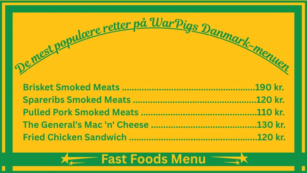 WarPigs Menu Med Priser I Danmark 2 De mest populære retter på WarPigs Danmark-menuen
