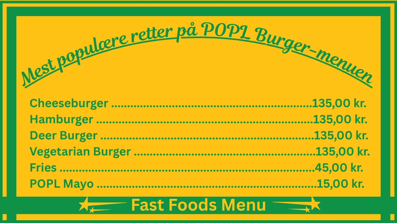 POPL Burger Menu med priser i Danmark 2 Mest populære retter på POPL Burger-menuen
