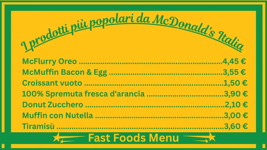 Menu McDonald's con prezzi in Italia 2 I prodotti più popolari da McDonald's Italia