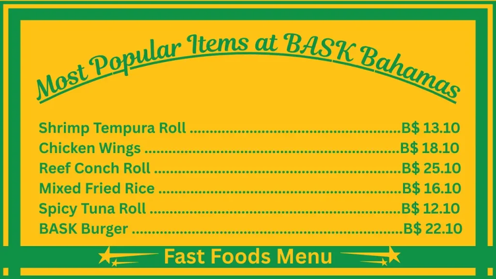 BASK Menu Prices In Bahamas 2 Most Popular Items at BASK
