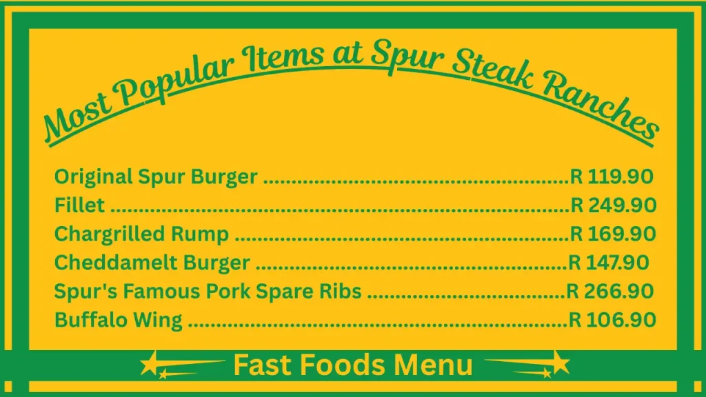 Most Popular Items at Spur Steak Ranches