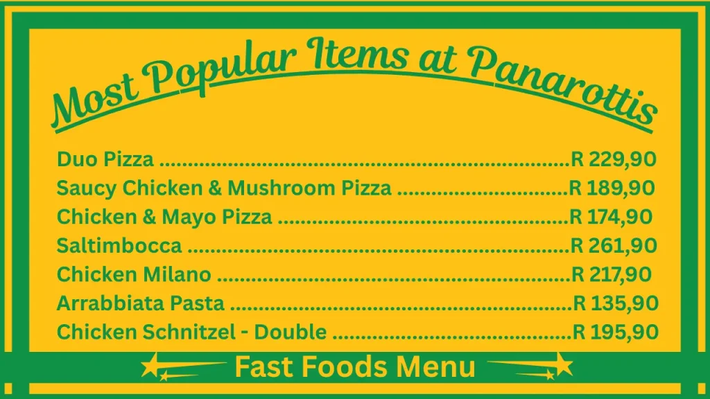 Most Popular Items at Panarottis South Africa