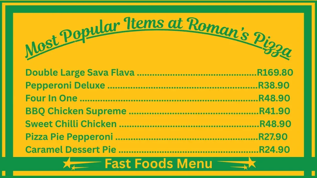 Most Popular Items at Roman’s Pizza South Africa