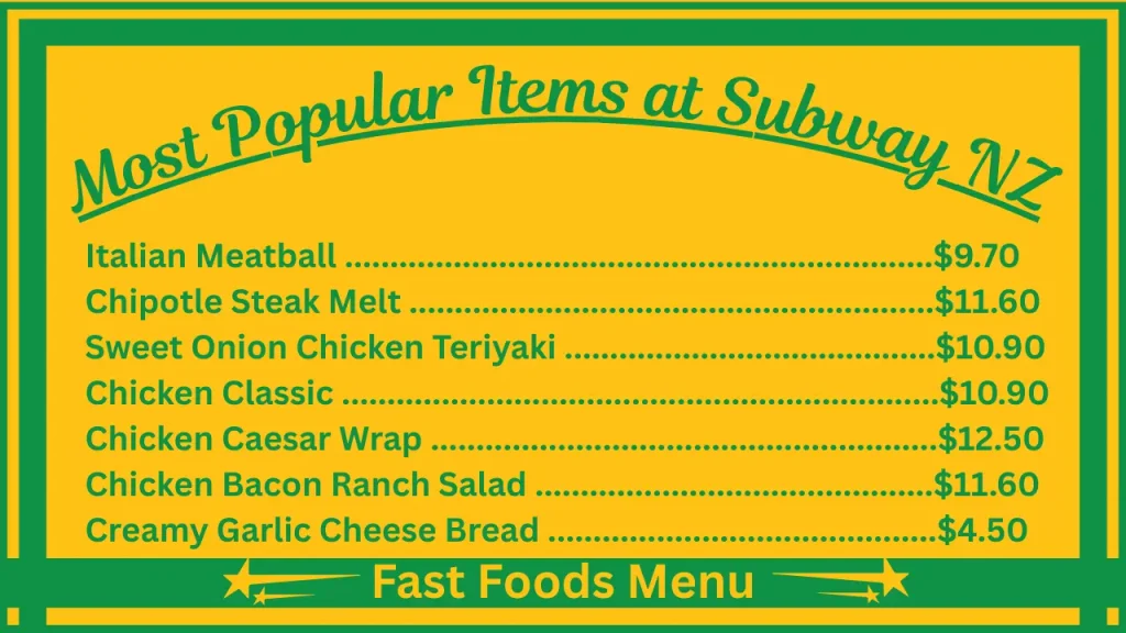 Most Popular Items at Subway New Zealand