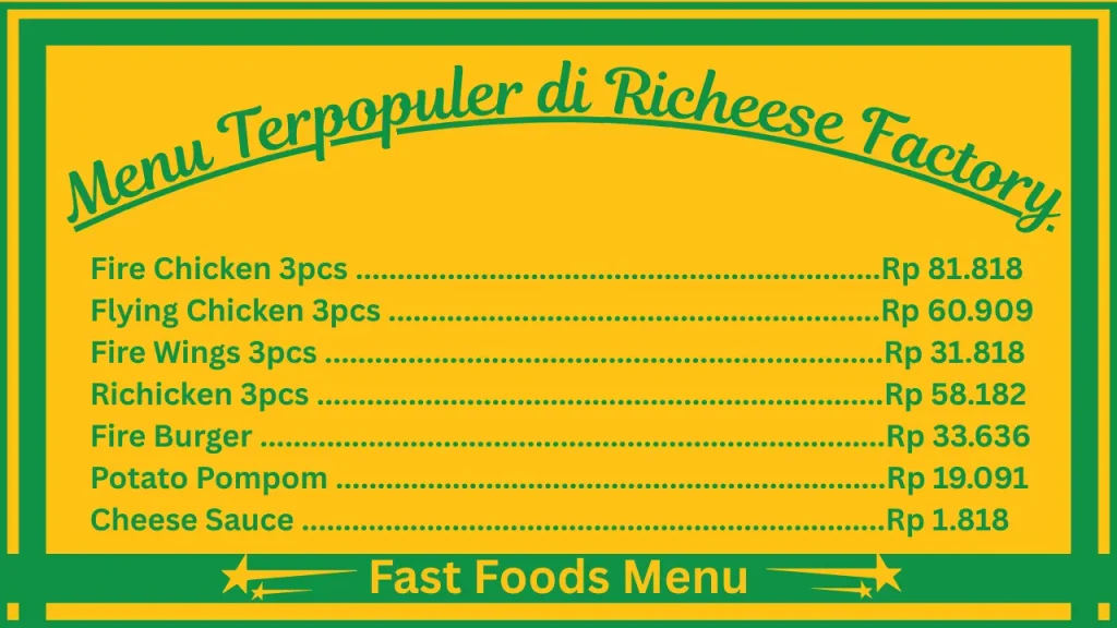Harga Menu Richeese Factory di Indonesia 2 Menu Terpopuler di Richeese Factory Indonesia
