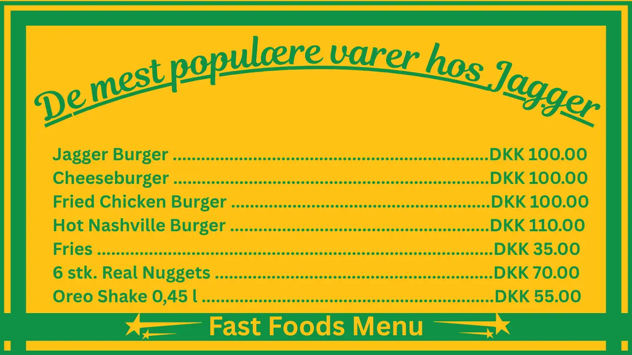 Priser på Jagger-menuen i Danmark 2 De mest populære retter på Jagger Denmark-menuen