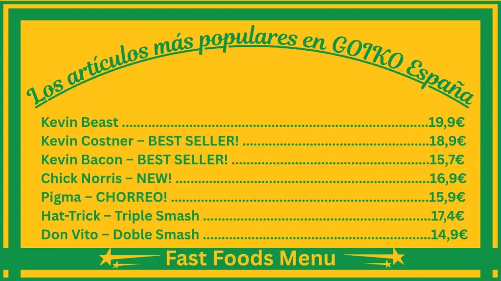 Precios de la carta de GOIKO en España 2 Los platos más populares del menú de GOIKO España