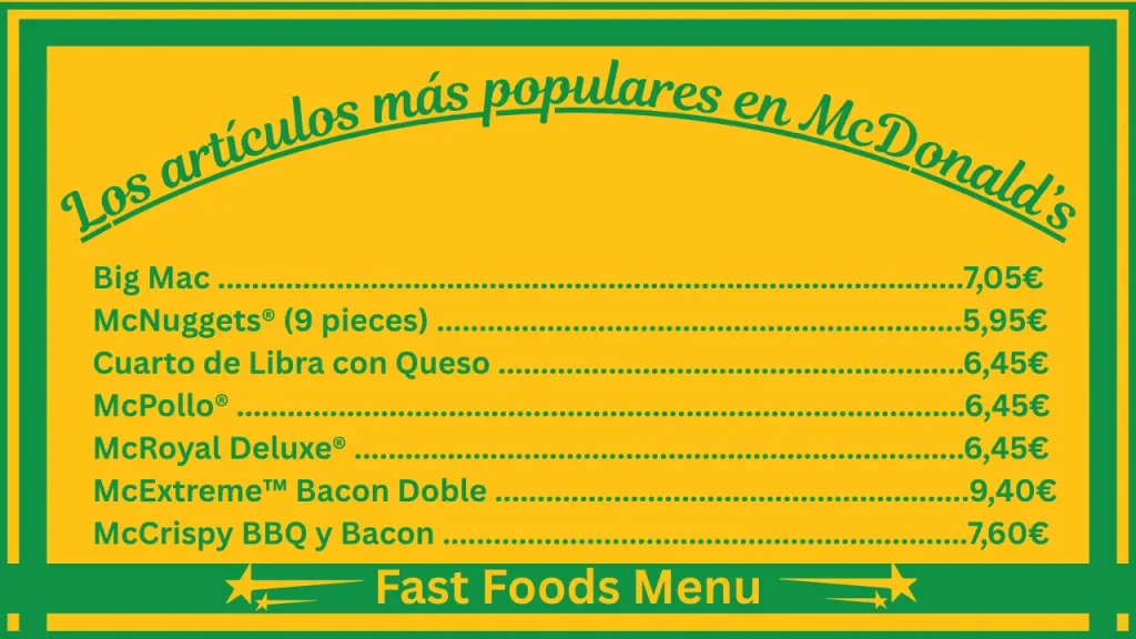 Precios del menú de McDonald’s en España 2 Los productos más populares del menú de McDonald's España
