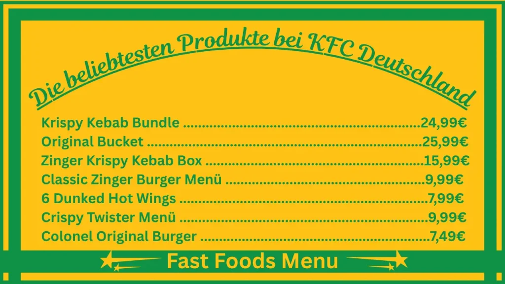 KFC Menüpreise in Deutschland 2 Die beliebtesten Gerichte auf der Menükarte von KFC Deutschland