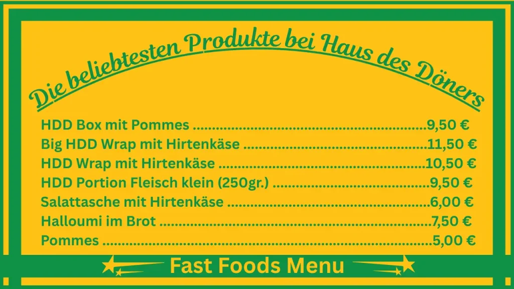 Haus des Döners Speisekarte Preise in Deutschland 2 Die beliebtesten Gerichte auf der Speisekarte von Haus Des Döners Deutschland