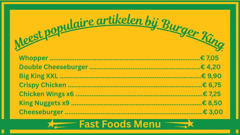 Burger King-menuprijzen in België 2 De populairste gerechten op het menu van Burger King België