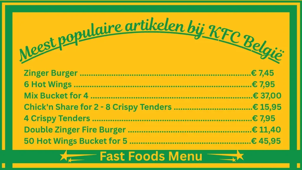 KFC-menu met prijzen in België 2 De populairste gerechten op het menu van KFC België