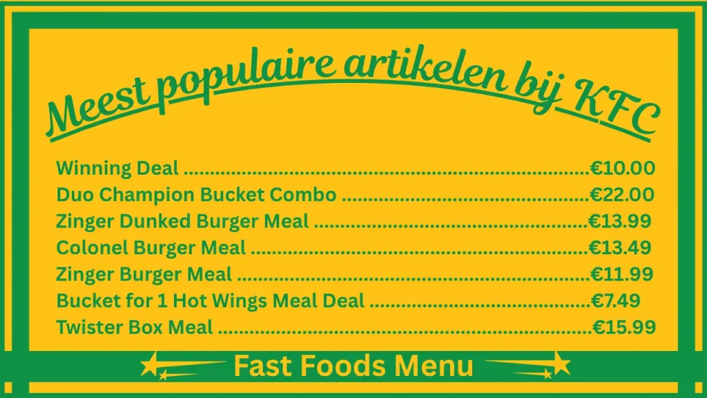 KFC-menu met prijzen in Nederland 2 De populairste gerechten op het menu van KFC Nederland