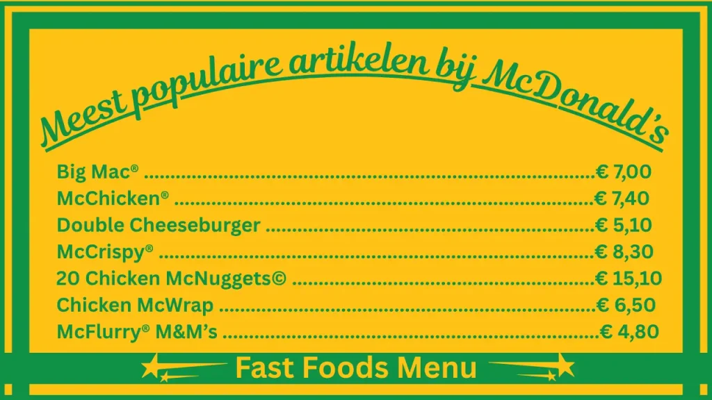 McDonald's menu met prijzen in België 2 De populairste gerechten op het menu van McDonald’s België