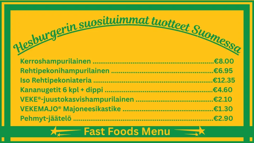Hesburger Menu Hinnat Suomessa 2 Hesburgerin Suomen menun suosituimmat tuotteet