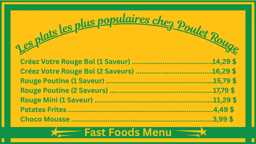 Prix du menu Poulet Rouge au Canada 2 Les plats les plus populaires du menu de Poulet Rouge Canada