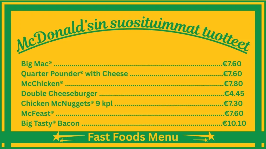 McDonald’sin Menu-hinnat Suomessa 2 Suosituimmat tuotteet McDonald’sin Suomen-menussa