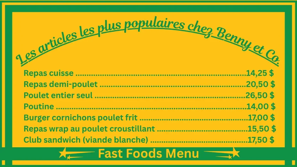 Benny & Co. menu prix au Canada 2 Articles les plus populaires chez Benny et Co. Canada