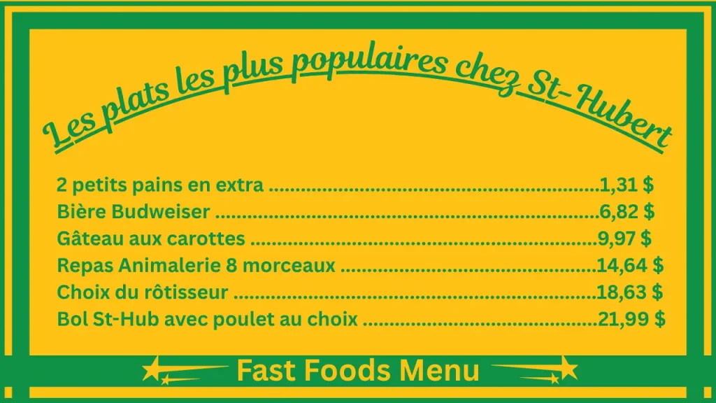 St-Hubert menu et prix au Canada 2 Les plats les plus populaires du menu de St Hubert Canada