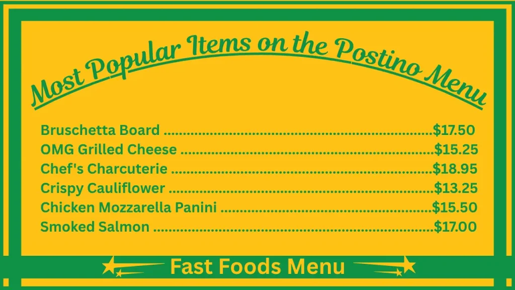 Postino Menu Prices in USA 2 Most Popular Items on the Postino Menu